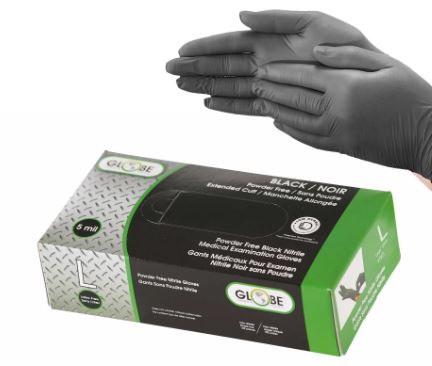 NITRILE GLOVES BLACK L 5MM PF 100/BX