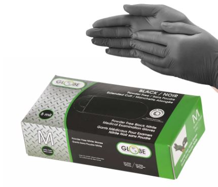 NITRILE GLOVES BLACK M 5MM PF 100/BX